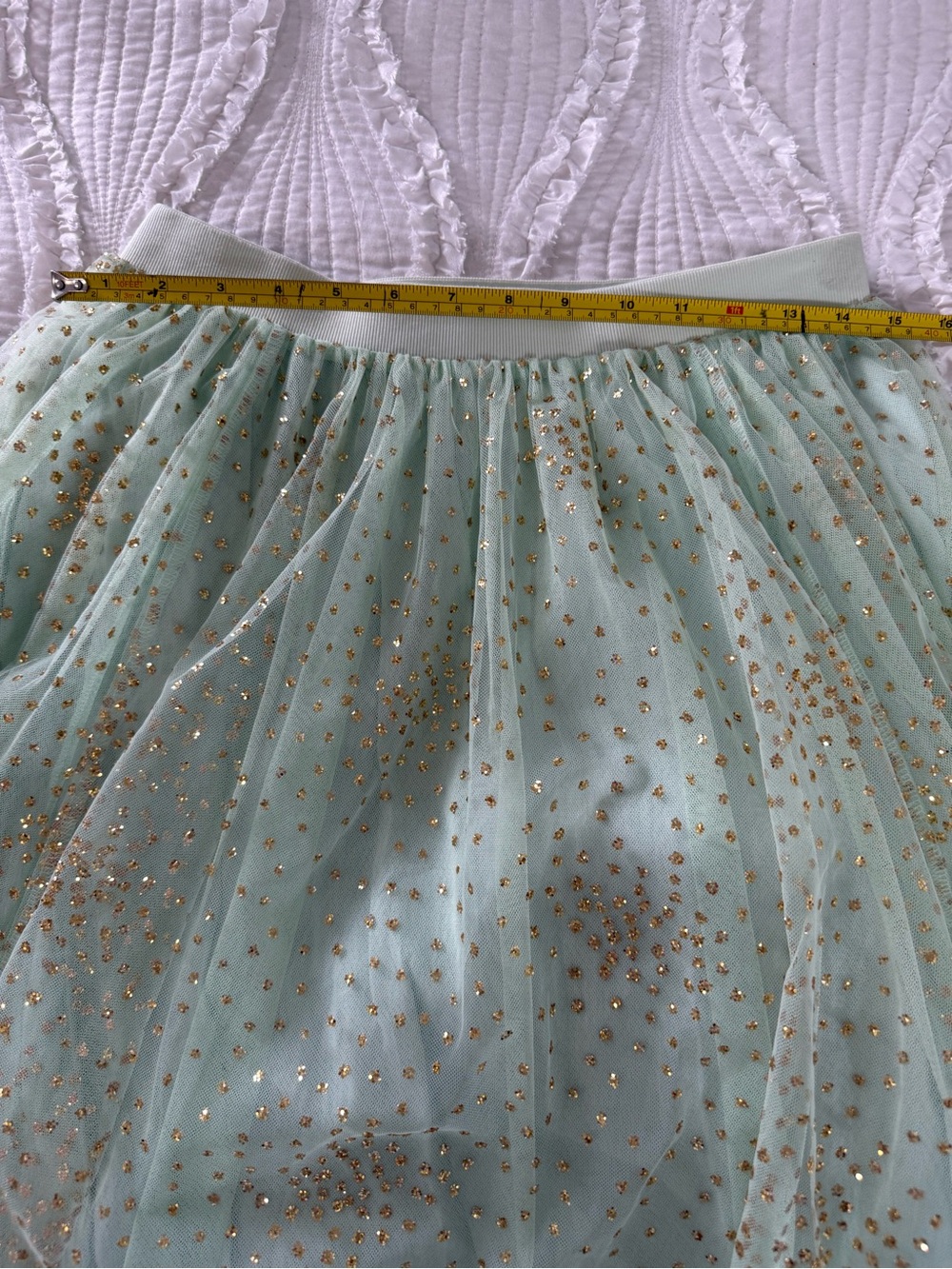 Anthropologie Mint Green Tulle Skirt with Gold Sparkle - Picture 5 of 10